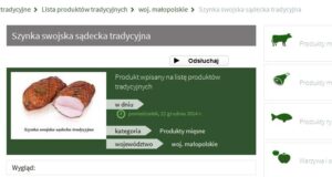 Listę Produktów Tradycyjnych - szynka swojska sądecka tradycyjna