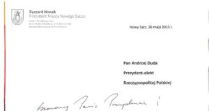 Prezydent Nowego Sącza gratuluje prezydentowi – elektowi