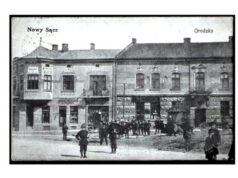 Nowy Sącz ul. Grodzka. Pocztówka z początku XX wieku z Apteką Pod Gwiazdą
