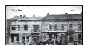 Nowy Sącz ul. Grodzka. Pocztówka z początku XX wieku z Apteką Pod Gwiazdą