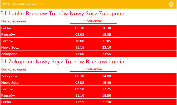 PolskiBus Nowy Sącz Zakopane Lublin