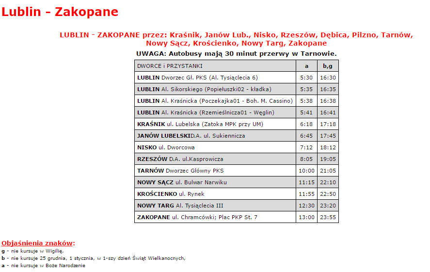 PolskiBus Nowy Sącz Lublin Zakopane