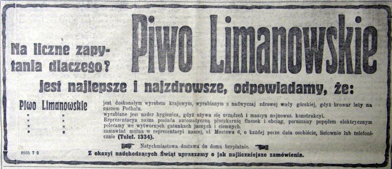 piwo limanowskie reklama 1913