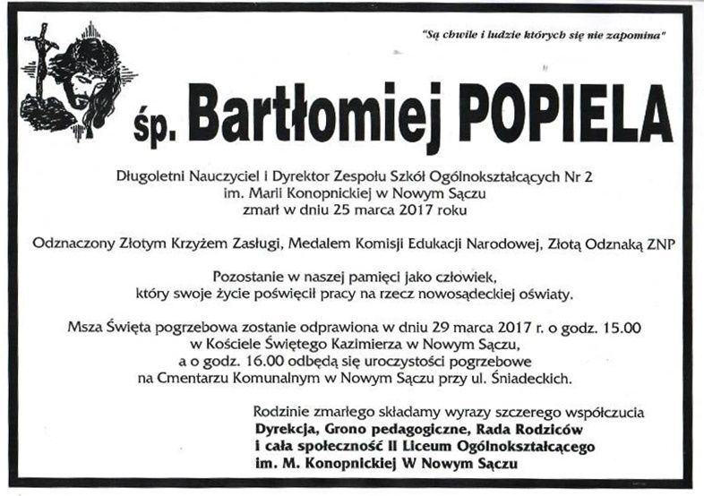 zmarł Bartłomiej Popiela - klepsydra