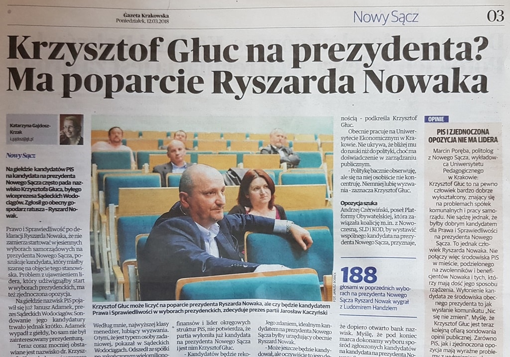 Krzysztof Głuc ma poparcie Ryszarda Nowaka