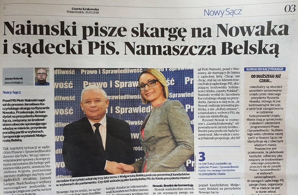 Poseł PiS Piotr Naimski napisał do prezesa Jarosława Kaczyńskiego skargę na Ryszarda Nowaka