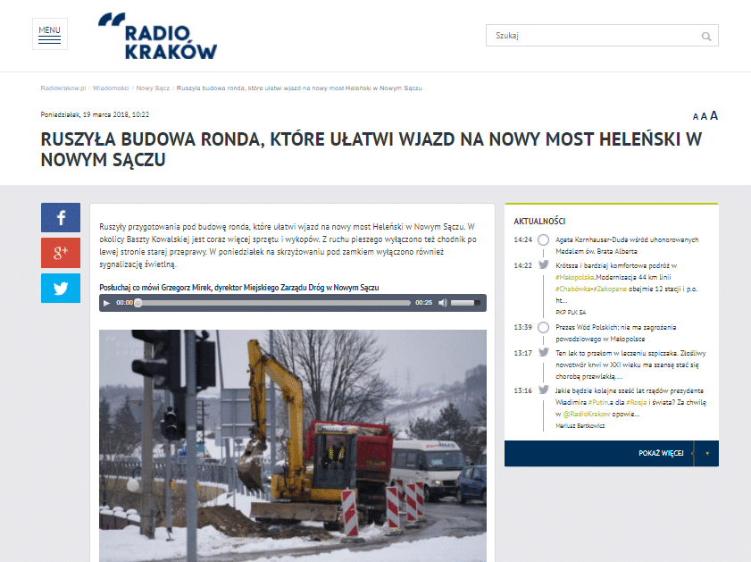 Ruszyły przygotowania pod budowę ronda, które ułatwi wjazd na nowy most Heleński w Nowym Sączu