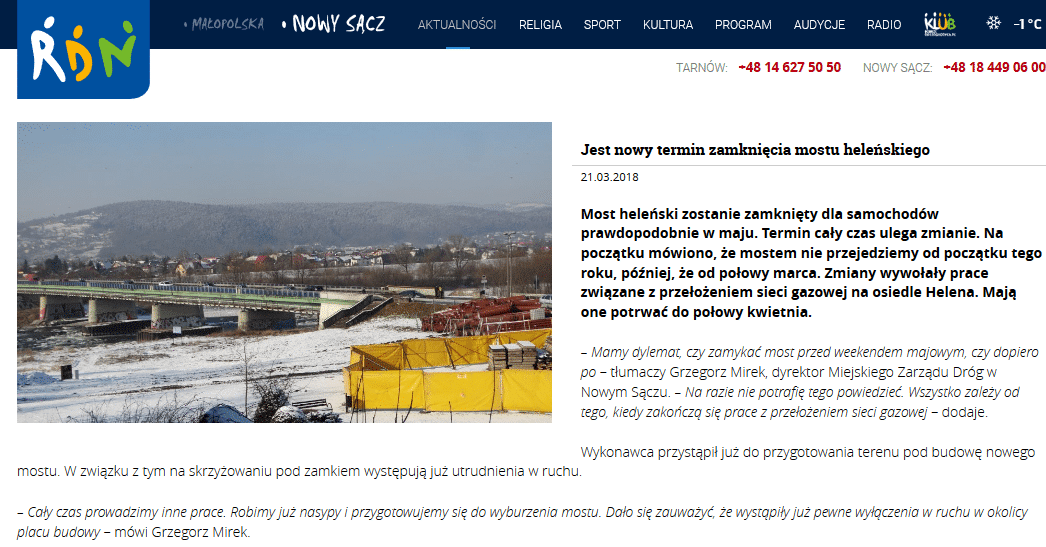 kolejny termin zamknięcia mostu heleńskiego w Nowym Sączu
