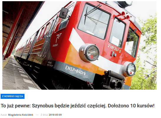 szynobus niskopodłogowy nie będzie kursował między Heleną a Nowy Sącz Miasto