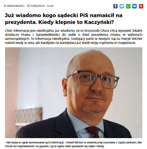 PiS chce wystawić Krzysztofa Głuca