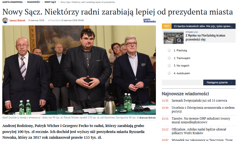 Gazeta Krakowska: Niektórzy radni zarabiają lepiej od prezydenta miasta
