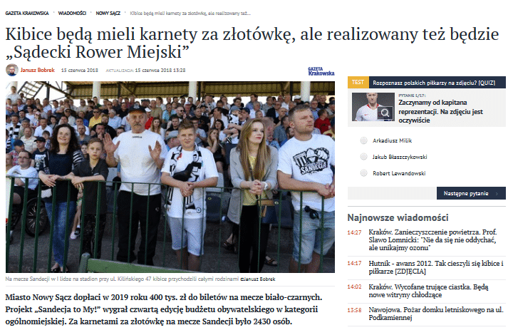 karnety za złotówkę Nowy Sącz Sandecja