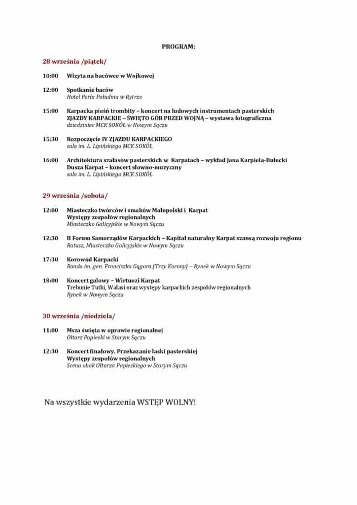 Zjazd Karpacki program 2018