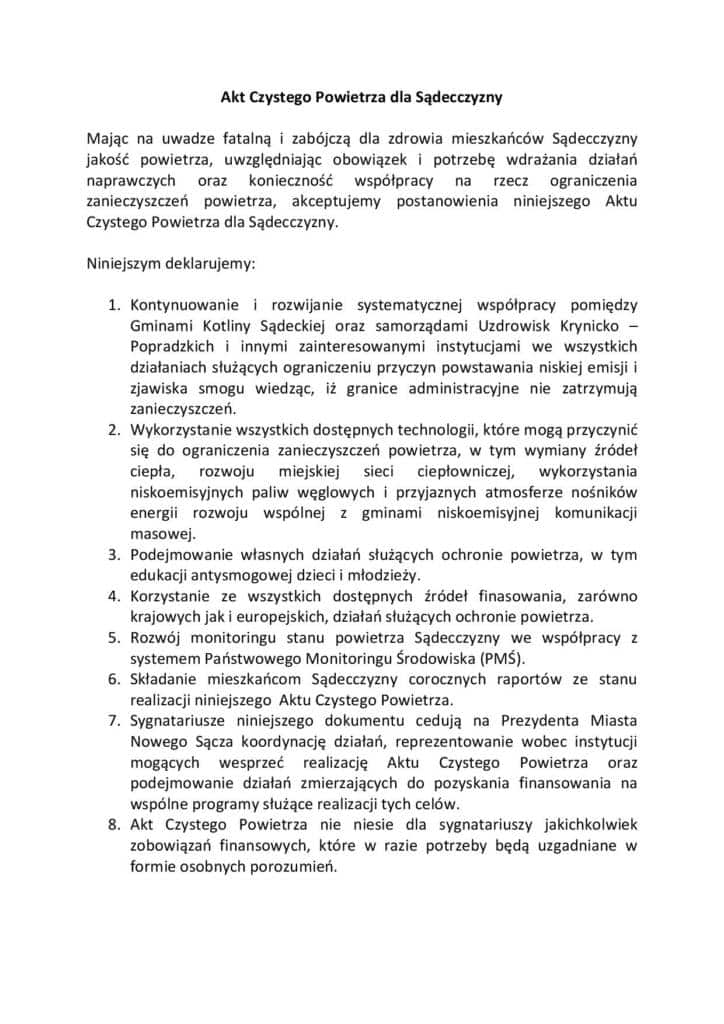 Akt Czystego Powietrza dla Sądecczyzny