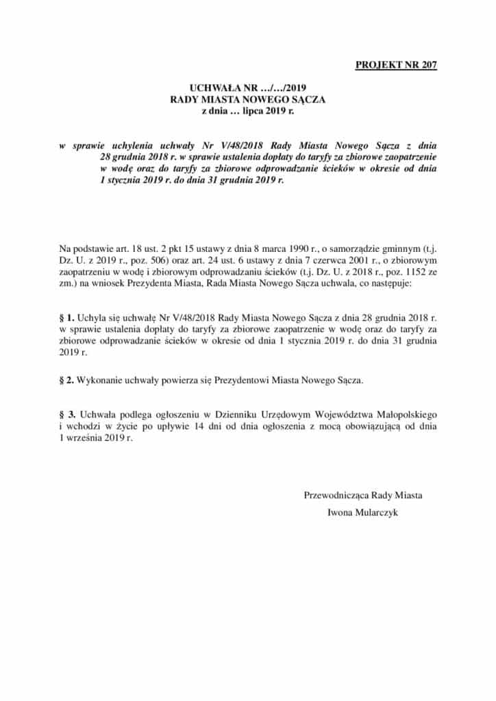 dopłata do taryf za wodę sądeckich wodociągów cofnięta - uchwała rady miasta