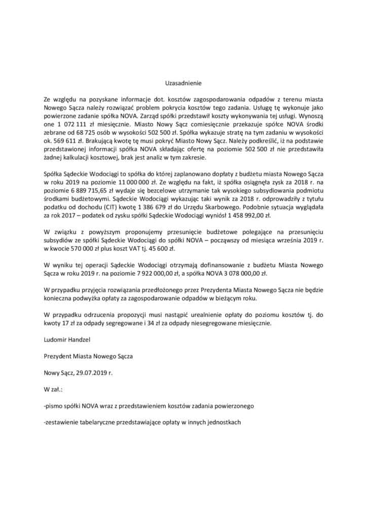uzasadnienie uchwały o wycofaniu dopłat i wsparciu spółki NOVA