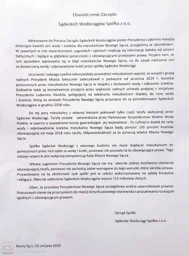 dopłaty do wody Nowy Sącz