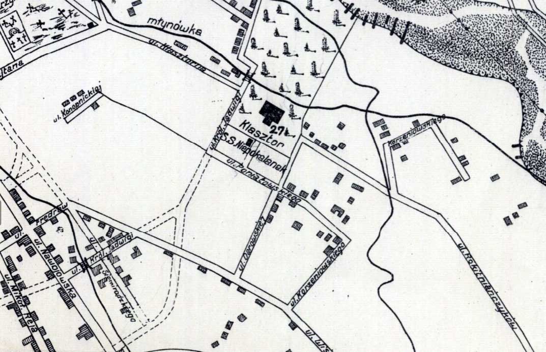 fragment planu Nowego Sącza z 1930 roku. Dzisiejsze osiedle Wojska Polskiego