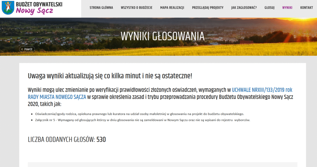 głosowanie budżet obywatelski Nowego Sącza 2020