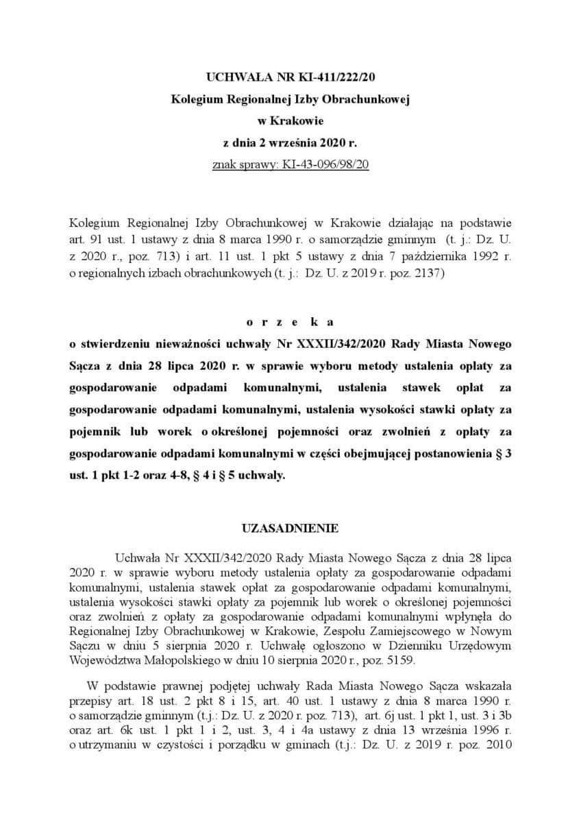 Kolegium RIO unieważniło część uchwały Rady Miasta Nowego Sącza