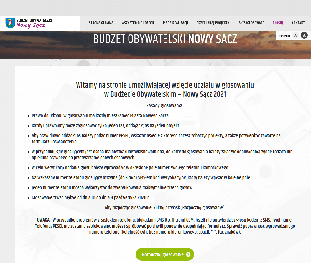 Rozpoczęło się głosowanie na projekty zgłoszone do budżetu obywatelskiego Nowego Sącza na 2021