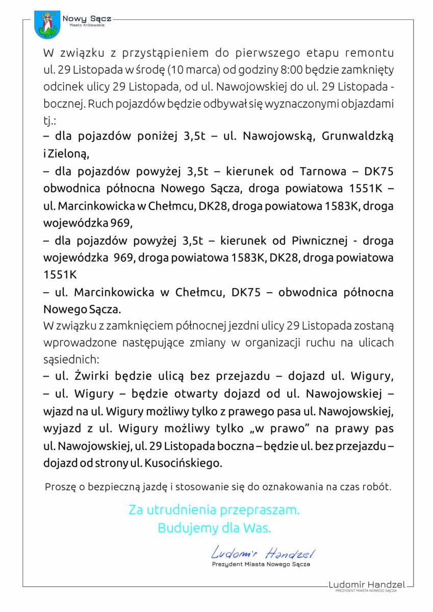 remont 29 Listopada Nowy Sącz