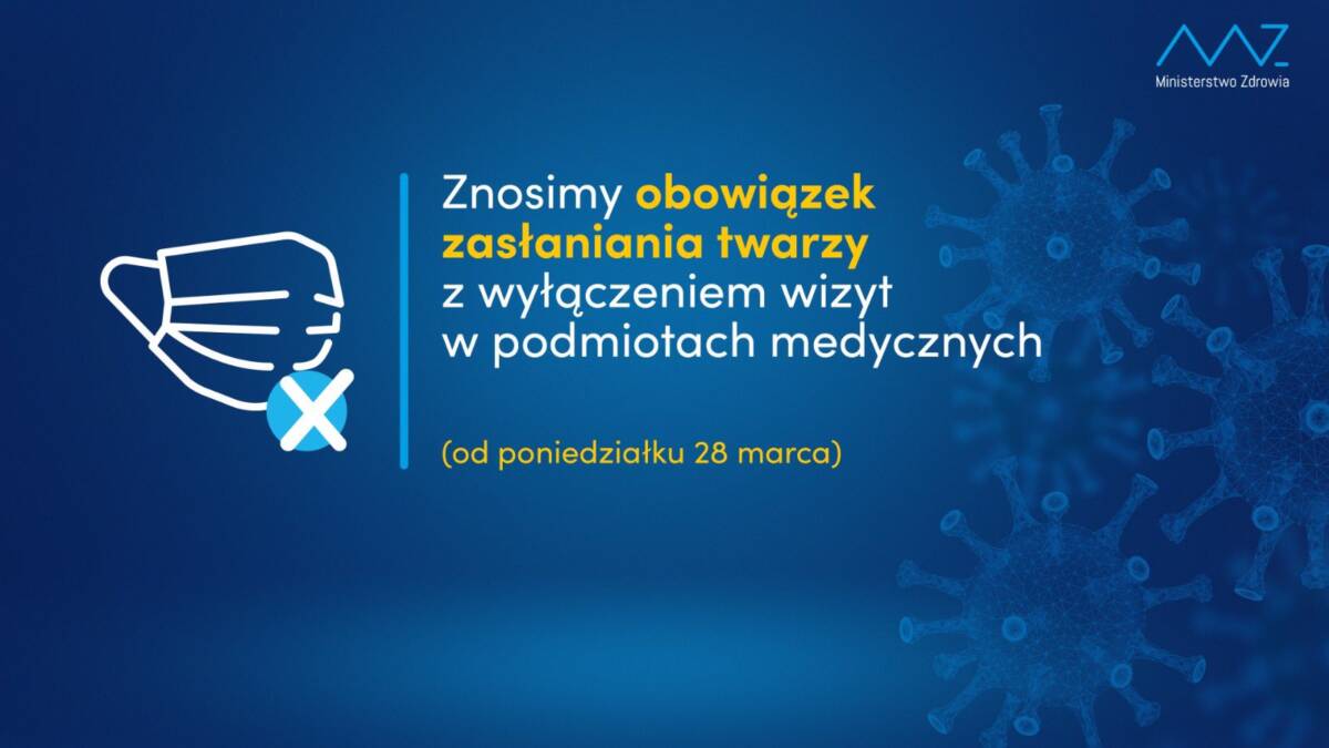 od 28 marca 2022 zniesienie obowiązku noszenia maseczek