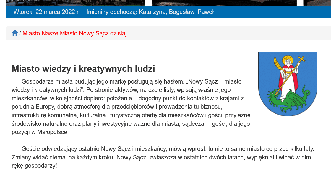 strona internetowa Nowego Sącza