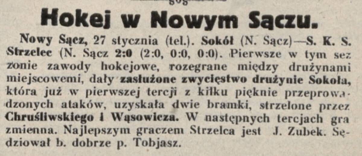 hokej w Nowym Sączu historia