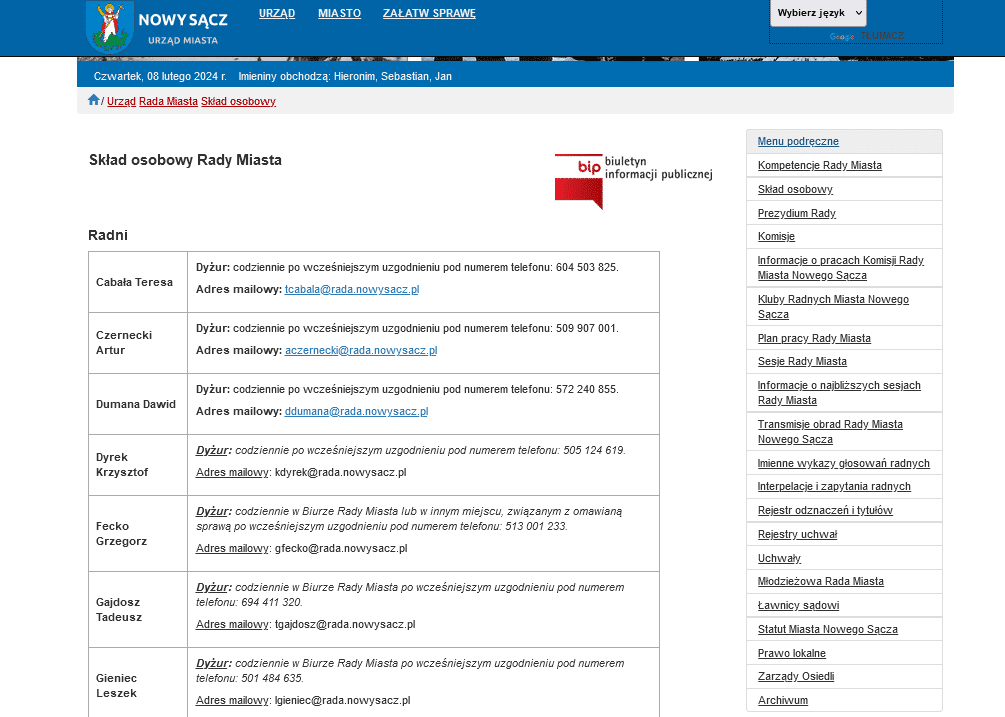 radny Nowy Sącz kontakt e-mail służbowy