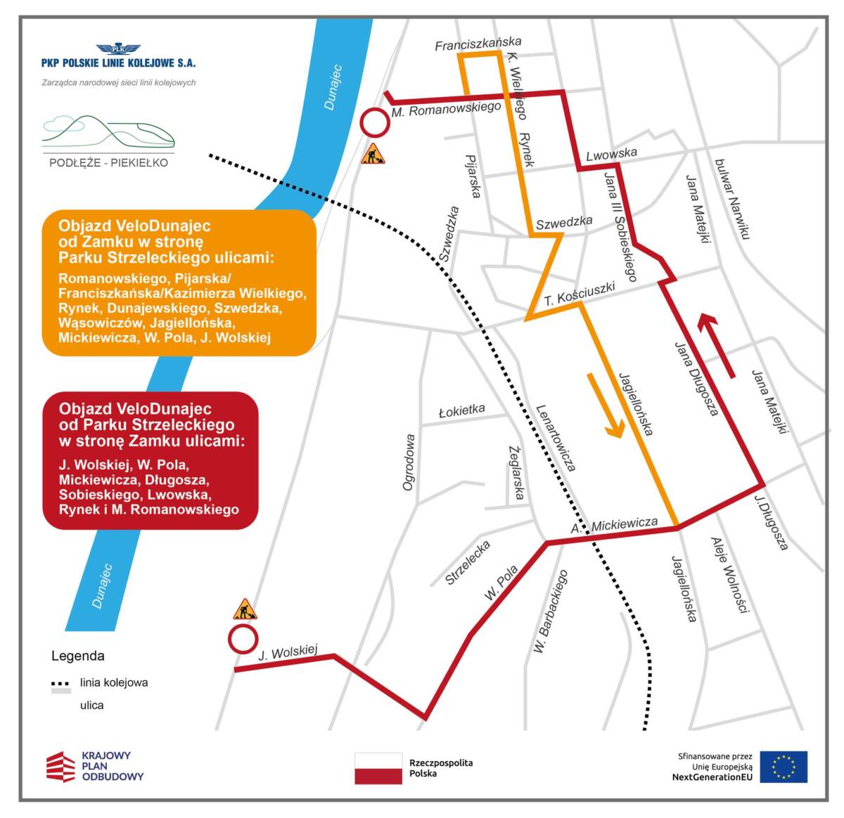 zamknięty odcinek VeloDunajec w Nowym Sączu - objazdy dla rowerzystów
