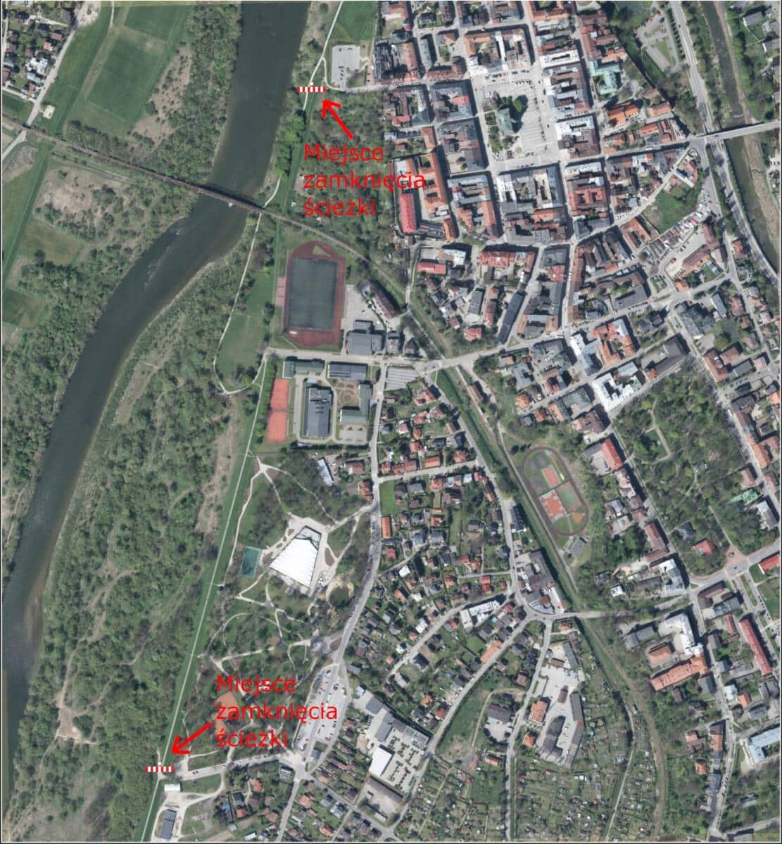 Zamknięty odcinek VeloDunajec w Nowym Sączu.