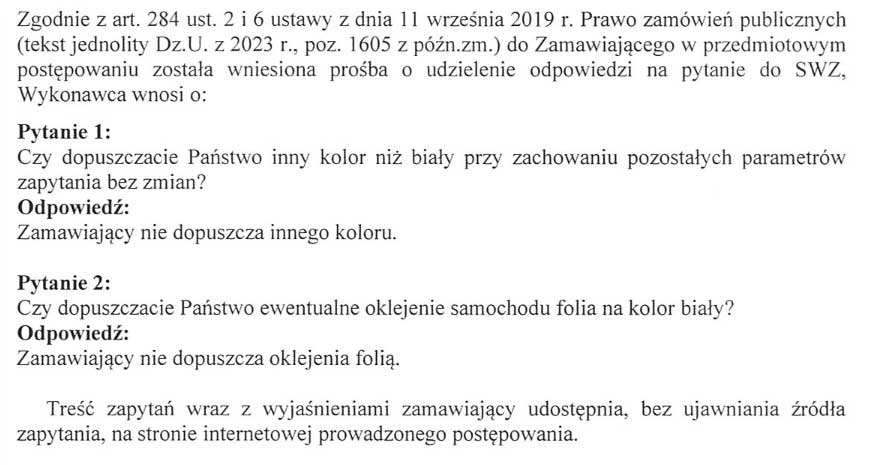 auto dla spółki Nova. czy musi być biały kolor?