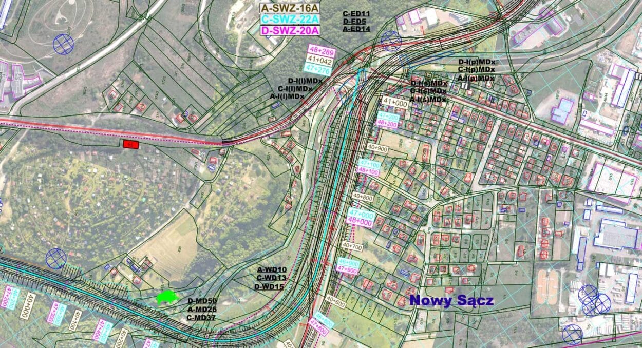 Mapa pokazująca spodziewany przebieg nowej drogi do Brzeska w Nowym Sączu w rejonie ul. Tarnowskiej
