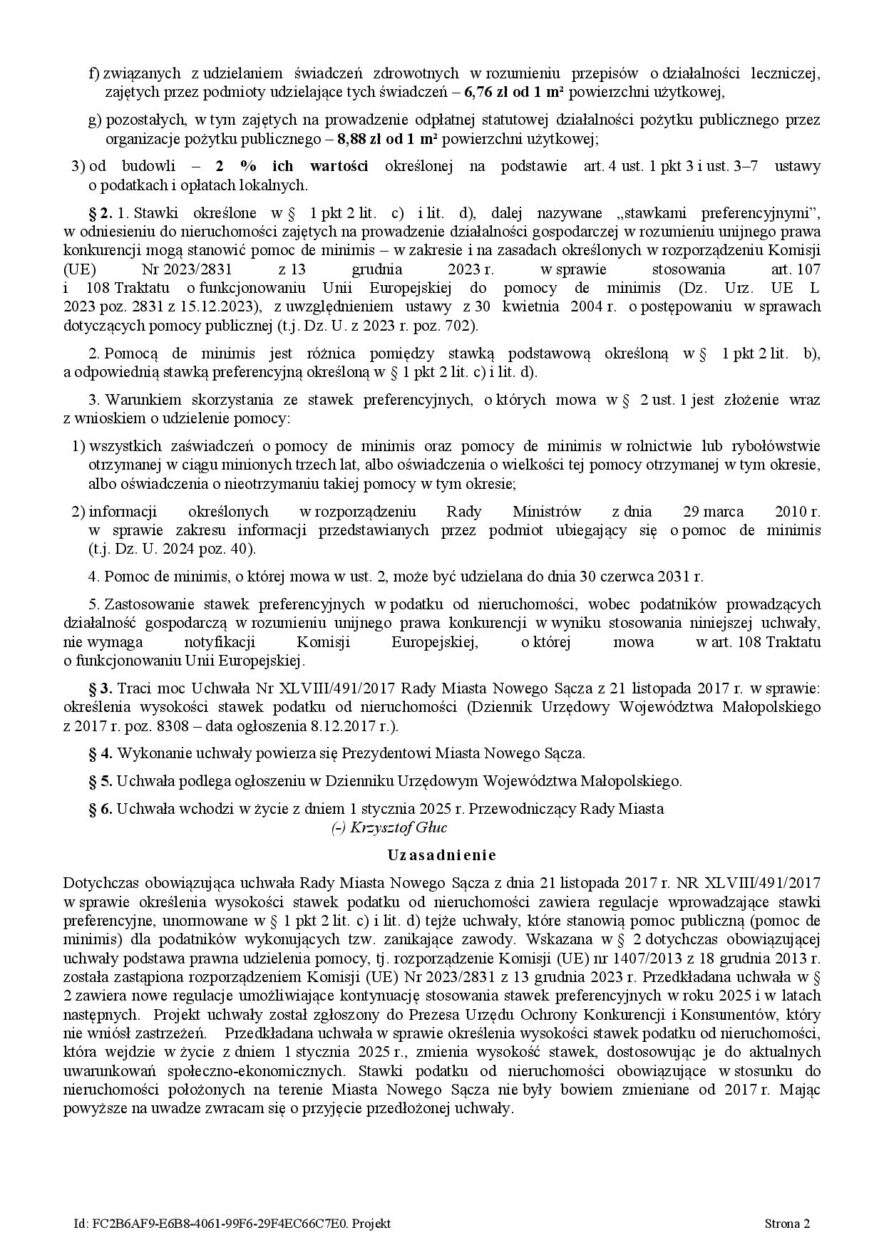 podatek od nieruchomości Nowy Sącz projekt uchwały uzasadnienie