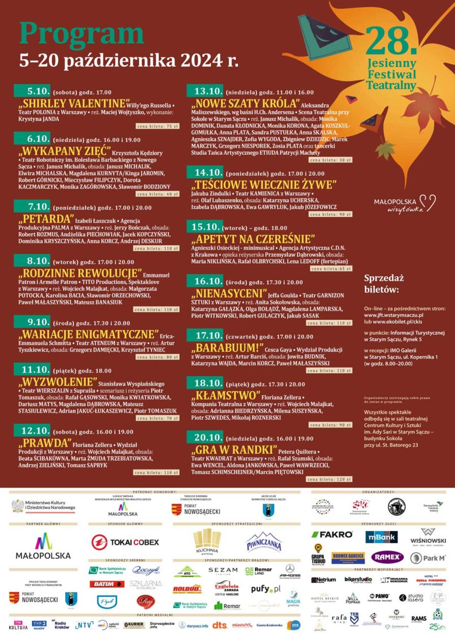 Jesienny Festiwal Teatralny 2024 Stary Sącz program
