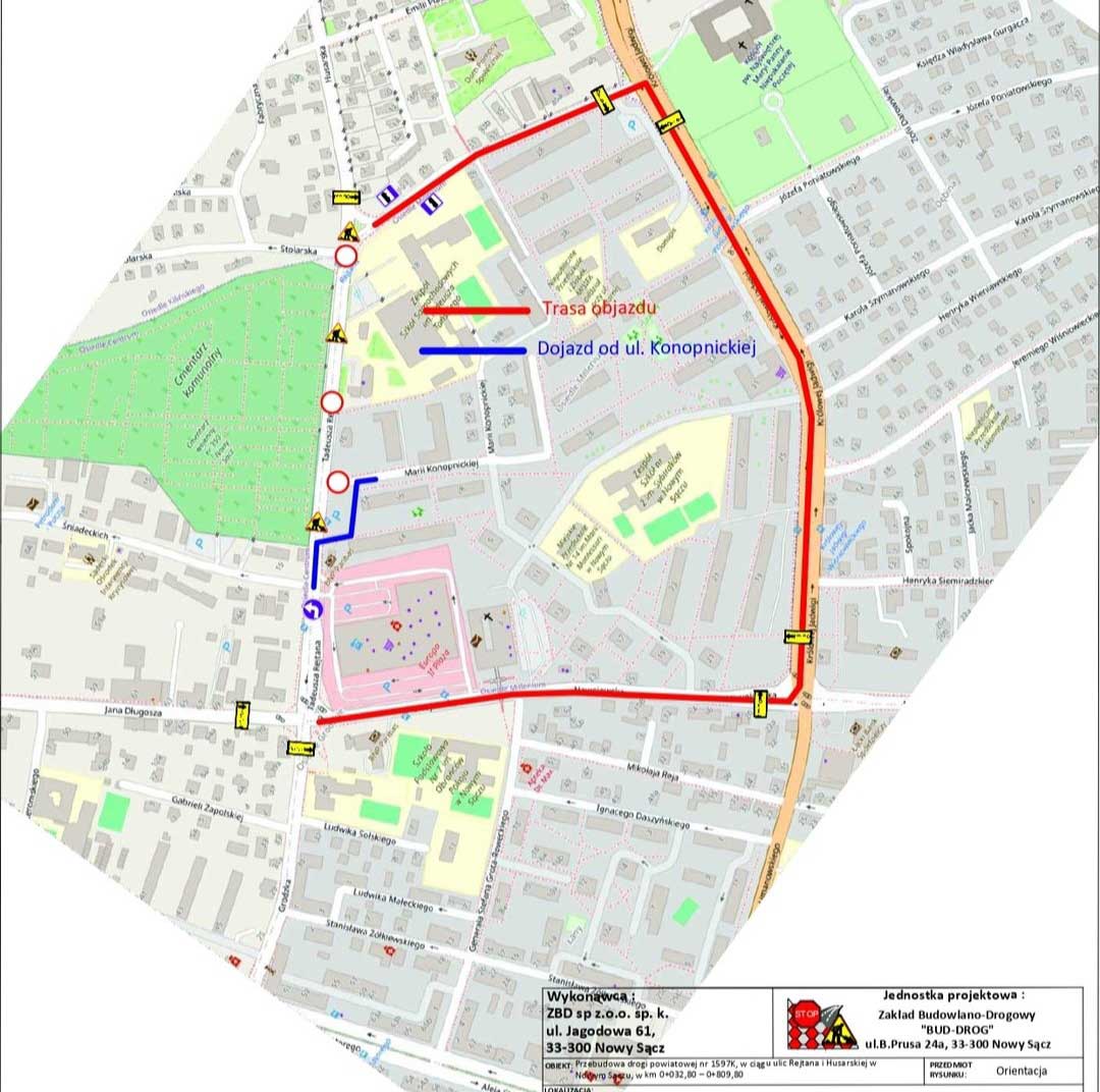 Drugi etap remontu ul. Rejtana w Nowym Sączu. Zmienia się dojazd do ul. Konopnickiej oraz do ul. Stolarskiej