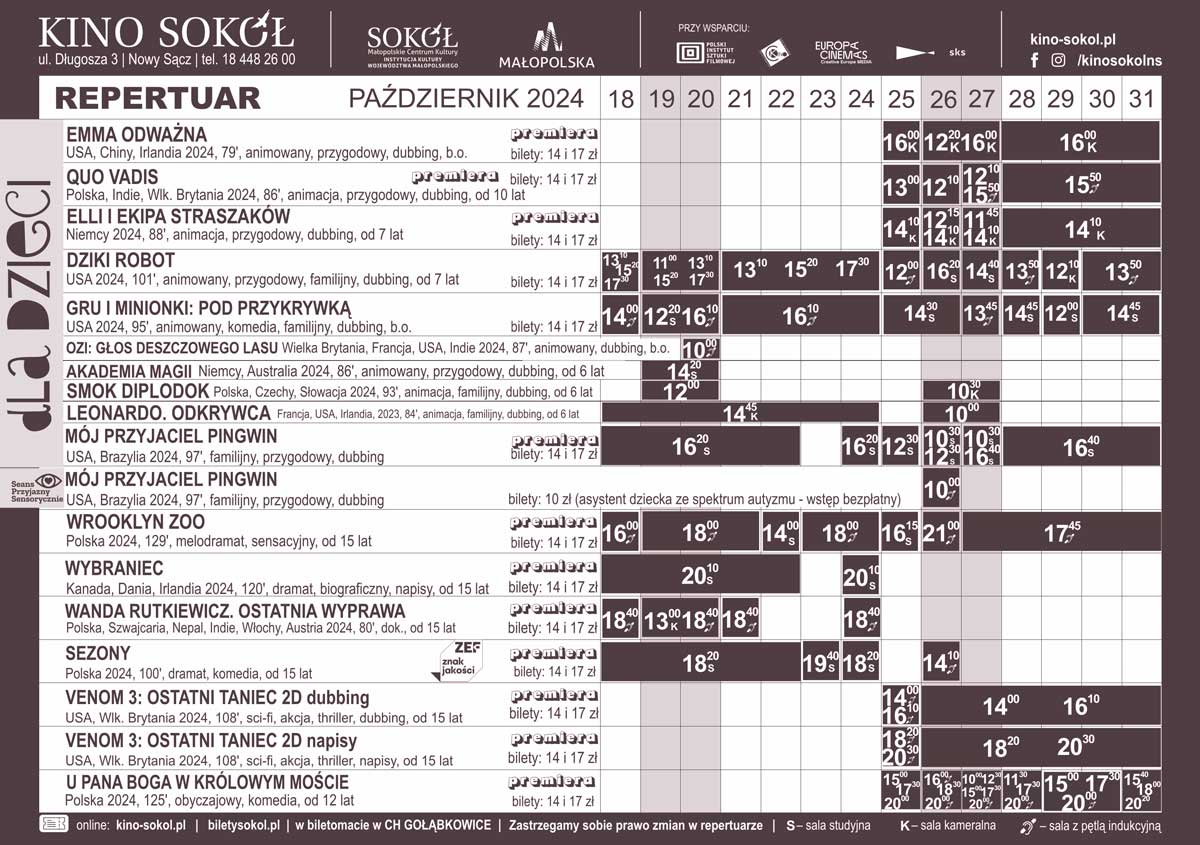 Nowy Sącz kino Sokół 18-31.10.24