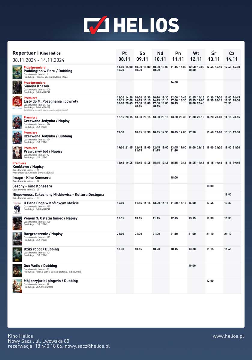 Nowy Sącz kino Helios 08-14.11