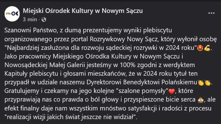 usunięty już wpis rzekomych pracowników MOK w Nowym Sączu