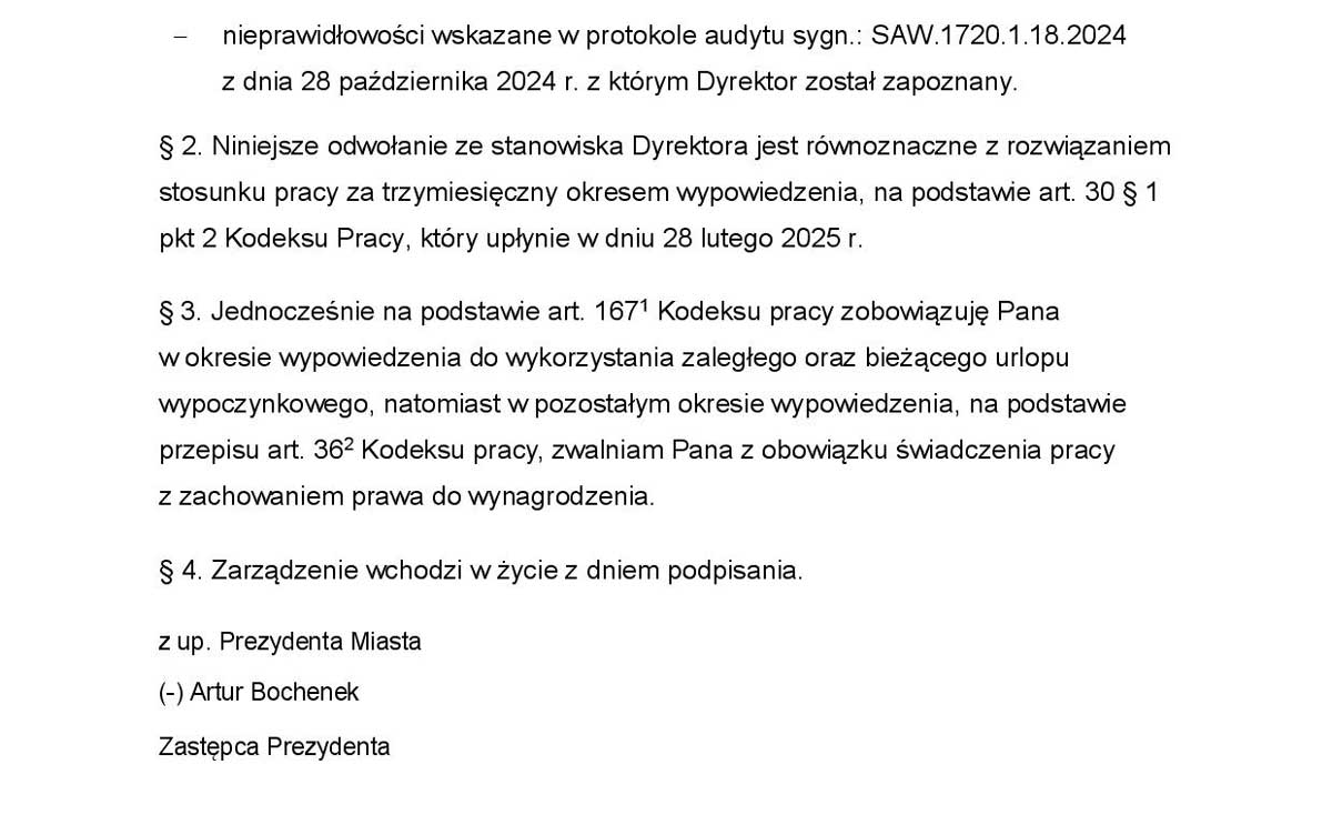 koniec uzasadnienia o odwołaniu dyrektora MOK