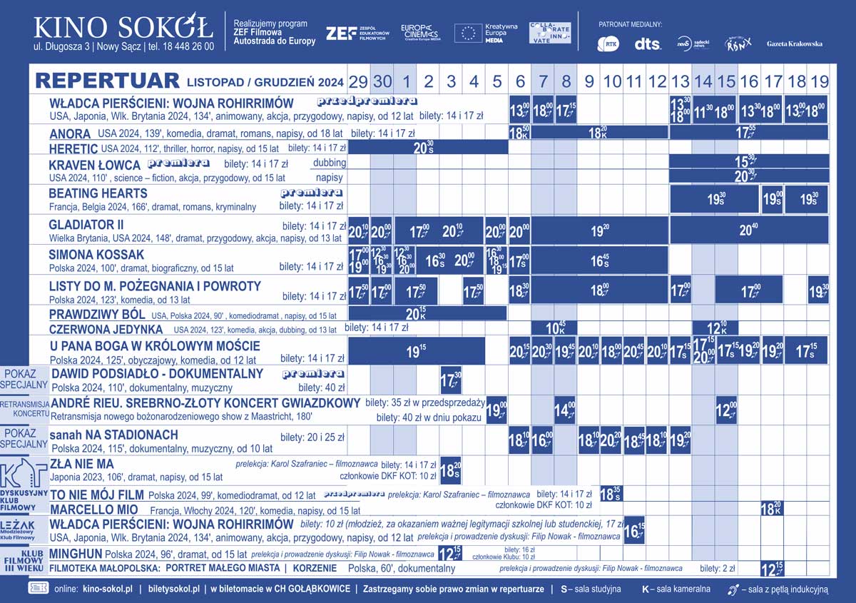 Sokół Nowy Sącz repertuar 29.11-19.12.24 cz2