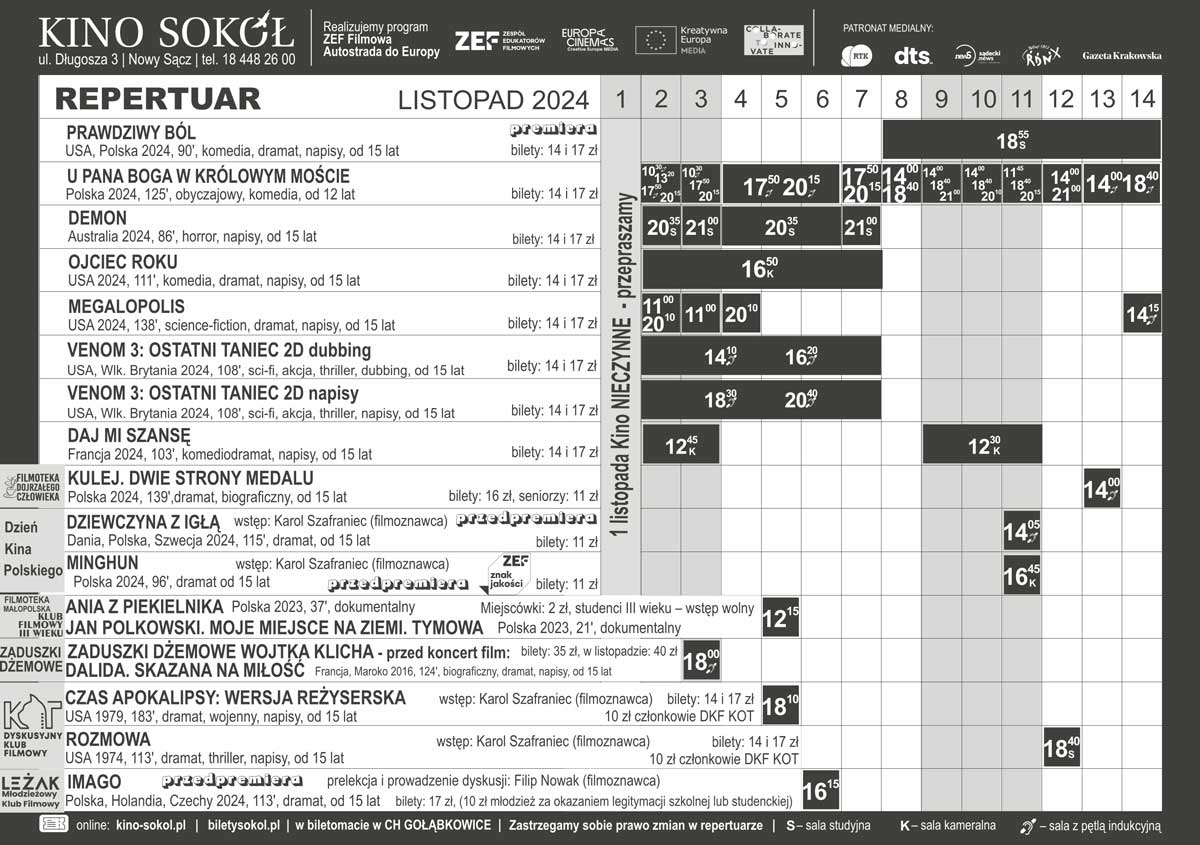 repertuar kina Sokół w Nowym Sączu 01-14.11.24