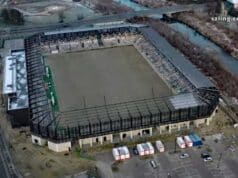 budowa stadionu miejskiego w Nowym Sączu - widok z góry 14 grudnia 2024. Inwestycję dokończy Betonox Construction