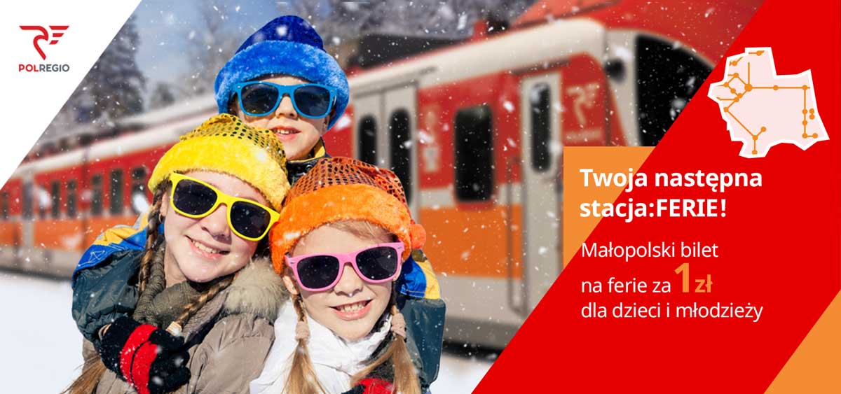 Polregio na ferie zimowe 2025 - w Małopolsce bilet dla dzieci i młodzieży za 1 zł