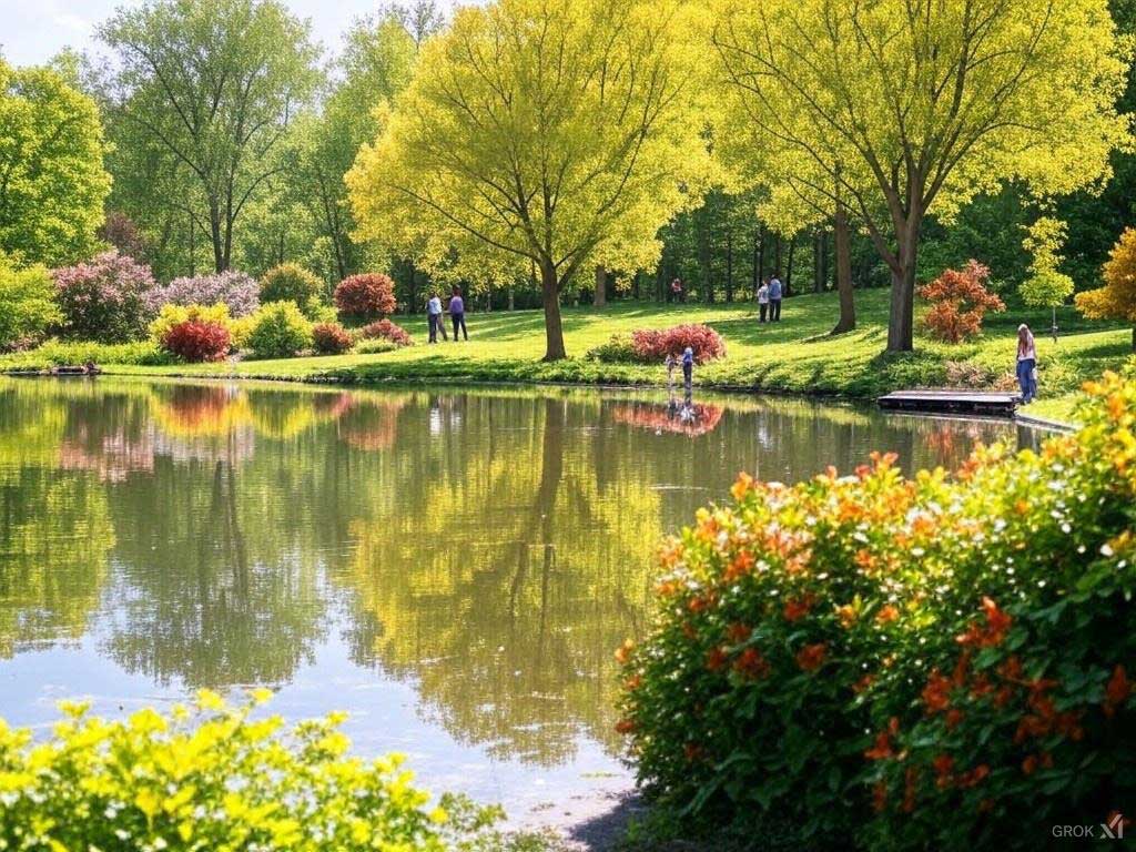 park ze stawem - obraz wygenerowany przez Grok