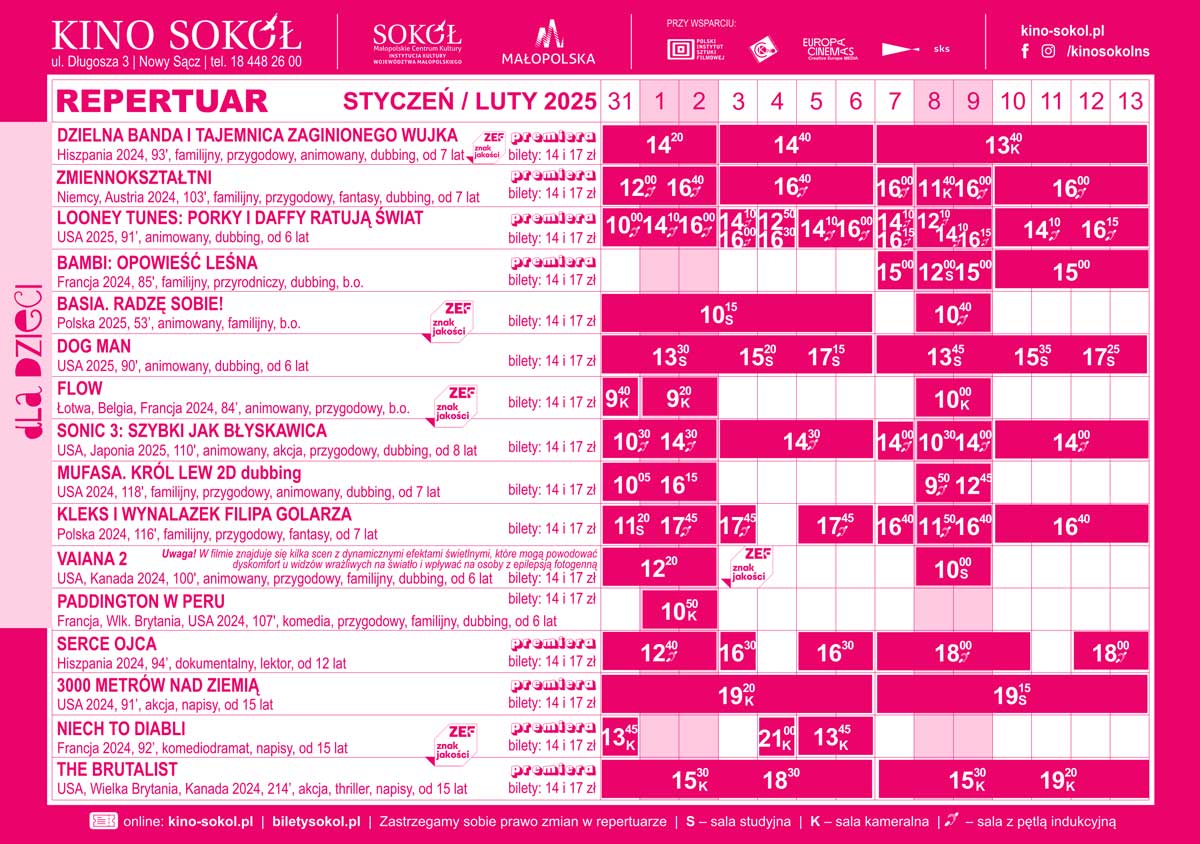 Nowy Sącz kino Sokół 31.01-13.02.25