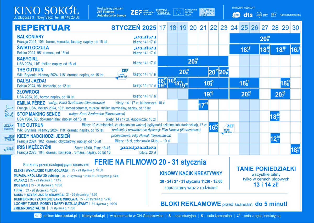 Nowy Sącz Kino Sokół repertuar do 30 stycznia 2025 część 2 plakat