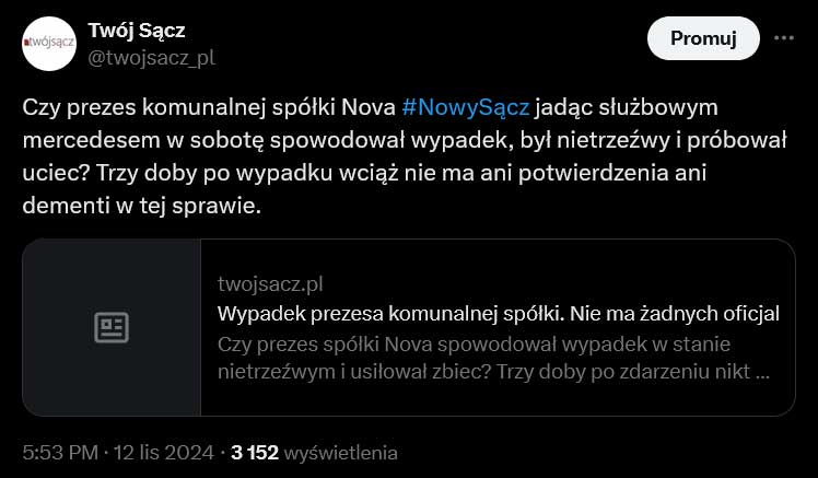 @twojsacz_pl w serwisie X - co z wypadkiem prezesa spółki Nova