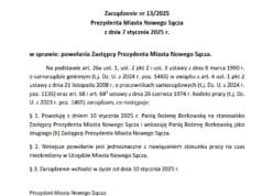 zarządzenie o powołaniu Bożeny Borkowskiej na stanowisko zastępcy prezydenta Nowego Sącza